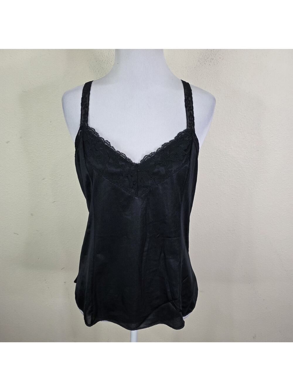 Vintage Deena Slip Camisole Top Sz 36 Black Nylon Lace 90s Lingerie Coquette USA